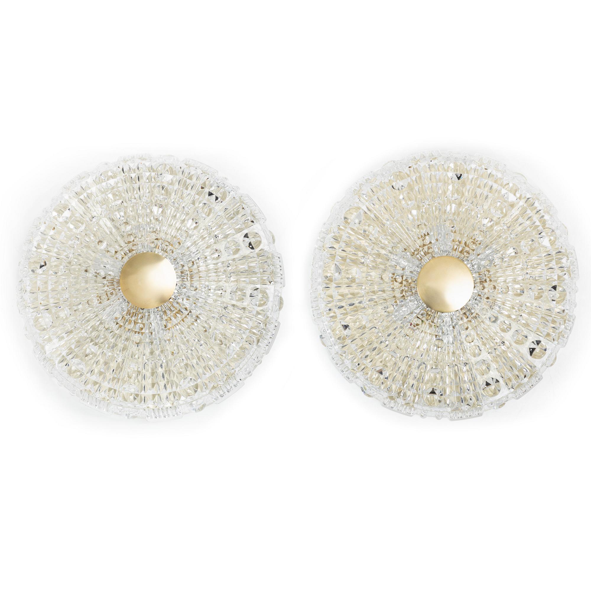Carl Fagerlund, ceiling lights, a pair, Orrefors, 1960s.
