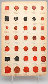 SIGILLSAMLING, 7 blad, mestadels svenska adelsvapen, 1800-tal.