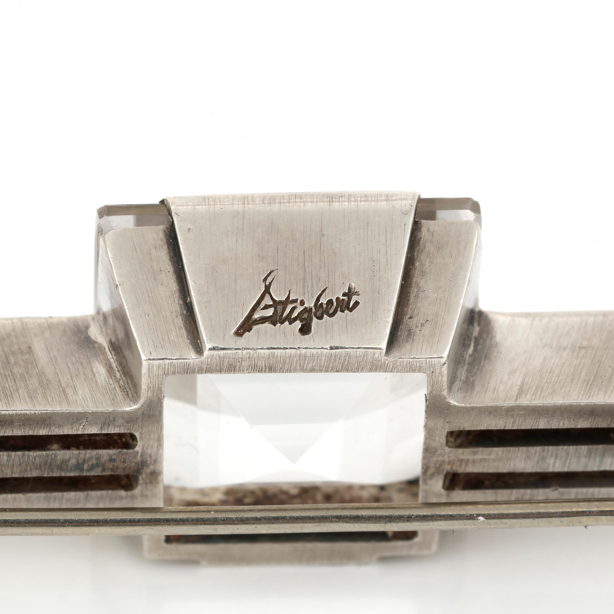 BROSCH, silver, bergskristall, ca 16,76 ct, Henribert Engelbert, Stockholm 1942. Total vikt ca 16,71 g.