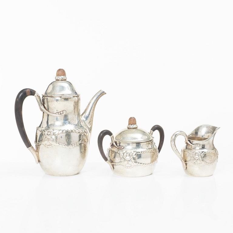 Evald Nielsen, Coffee service, 3 pieces, silver, Denmark 1920.