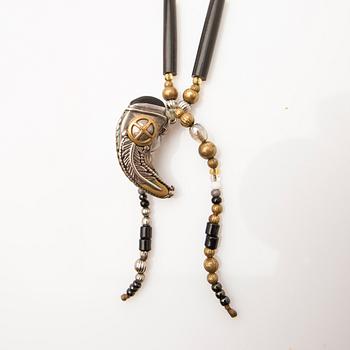 Cowboy ties, 2 pcs, sterling silver with turquoises and stones, and a necklace.