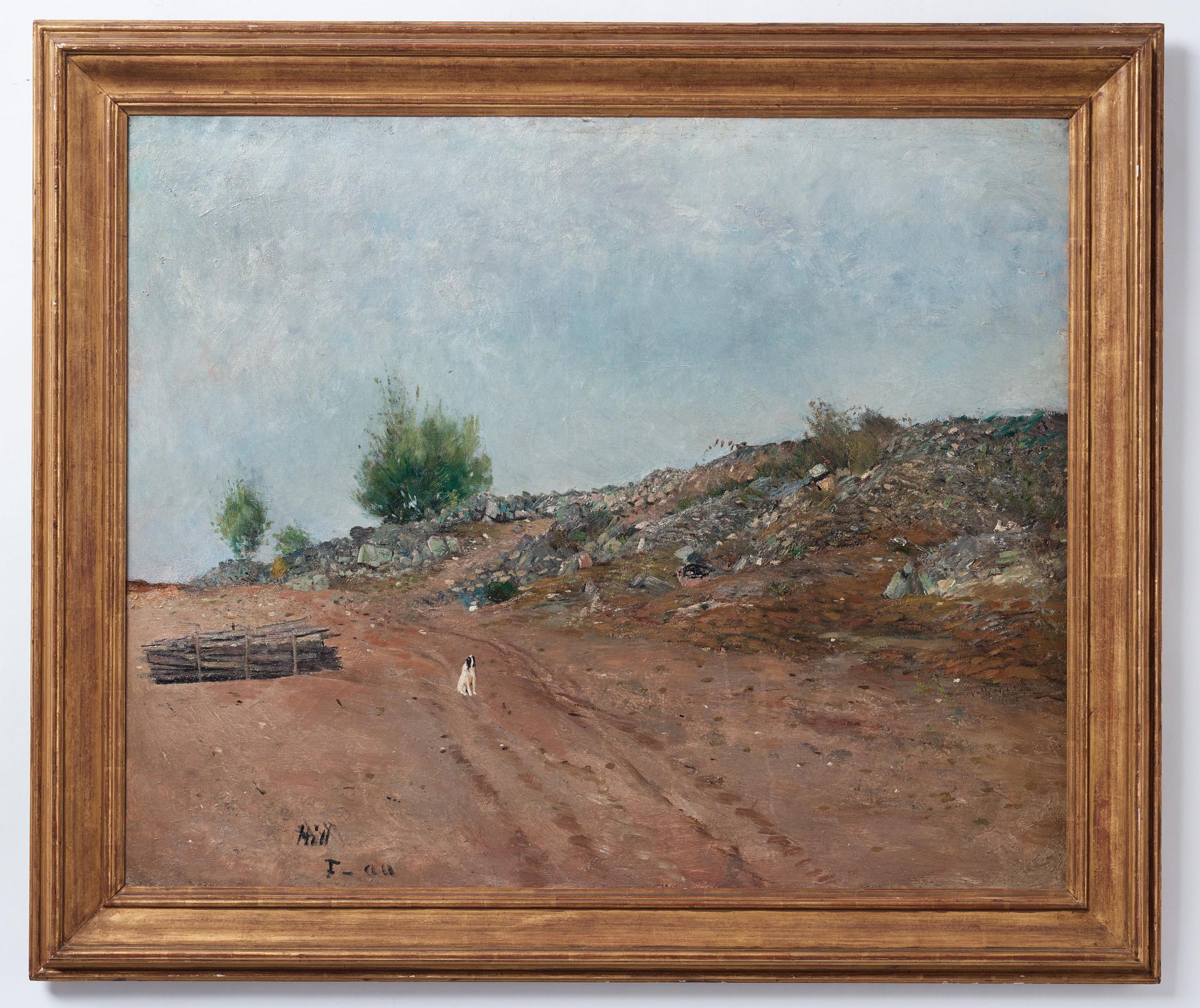 Carl Fredrik Hill, "Väg med sittande hund, Fontainebleau" (Road with sitting dog, Fontainebleau).