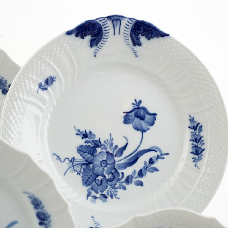 An 77-piece porcelain dinner and tea service, "Blue Flower", Royal Copenhagen, Denmark.