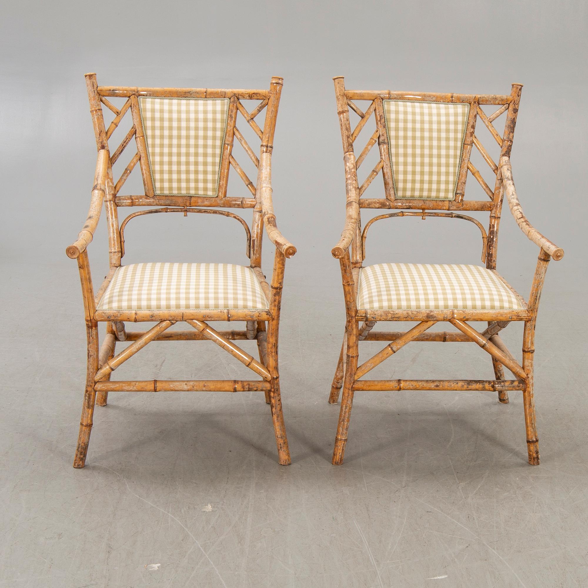 A set of sofa, table and armchairs, bamboo, first part of the 20th century.