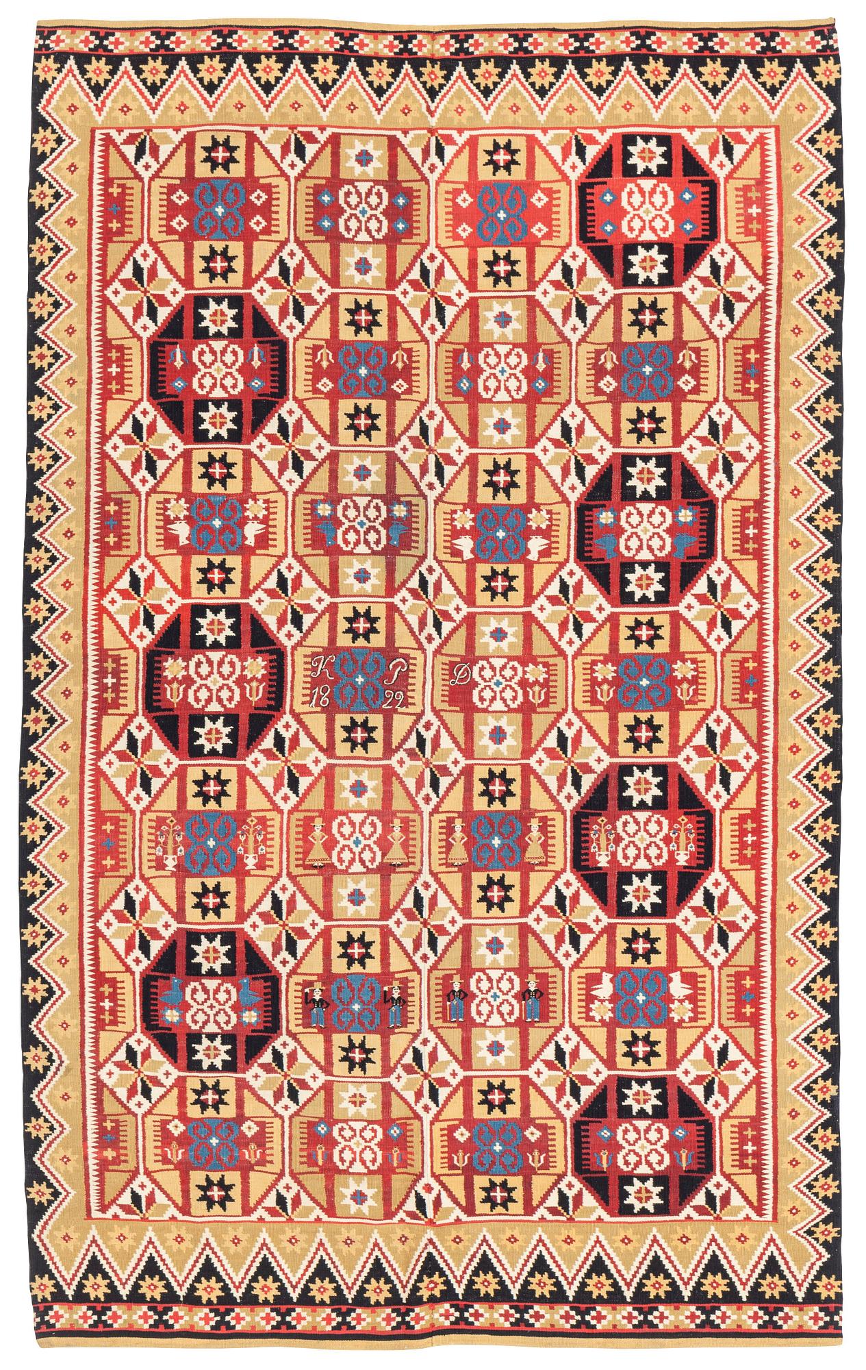 Täcke, rölakan, ca 188 x 116 cm, Skåne, broderad signatur KPD, daterad 1822.