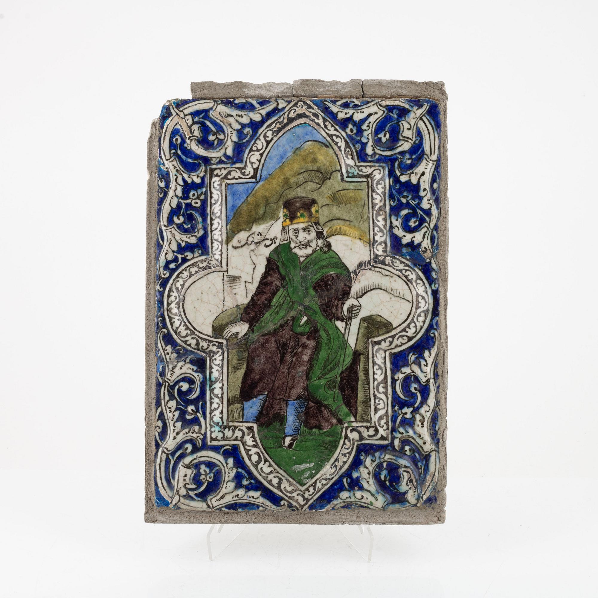 A glazed tile, Persia, Qajar dynasty.