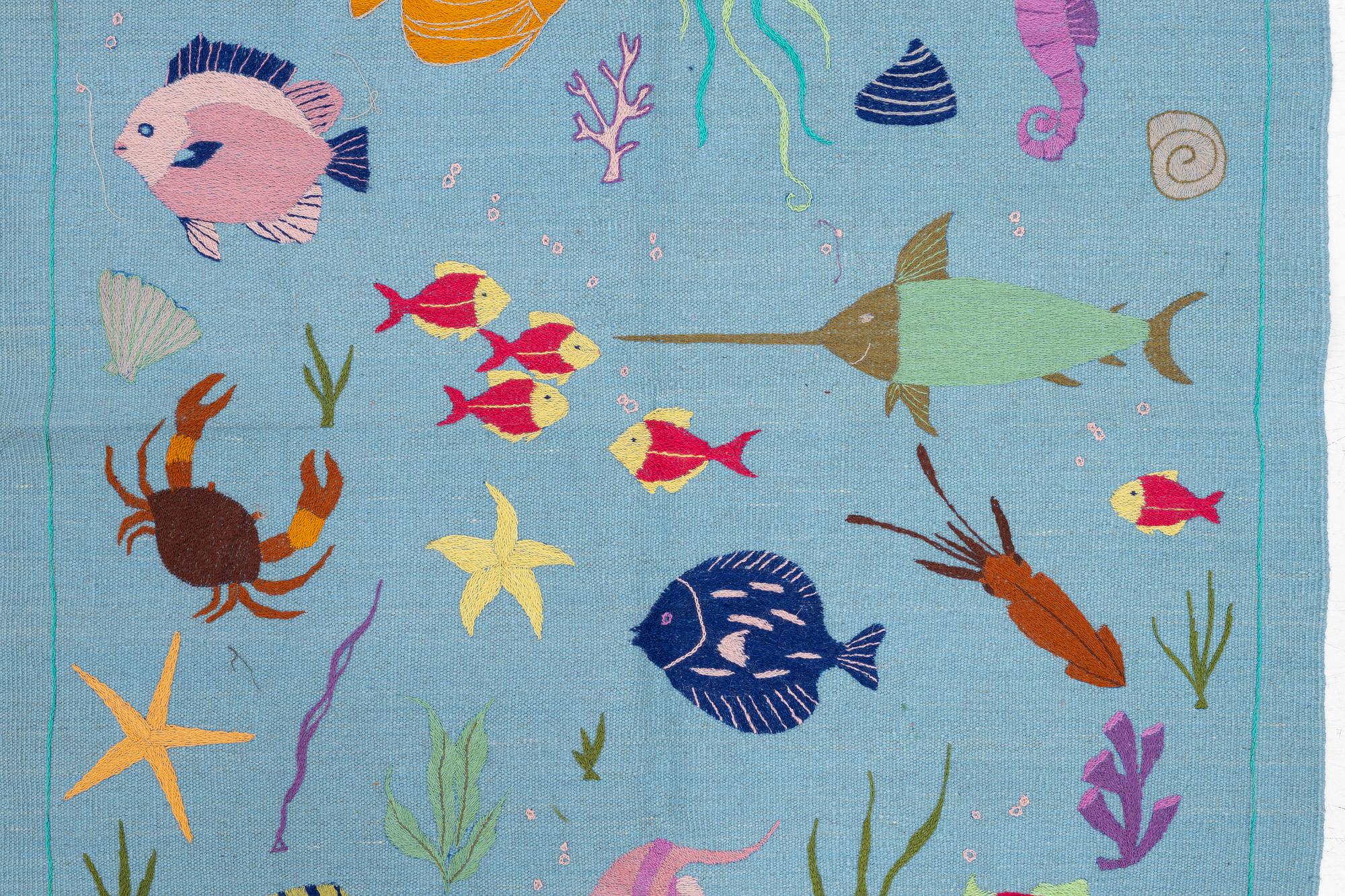 Rug, hand-embroidered Kelim, c. 184 x 120 cm.