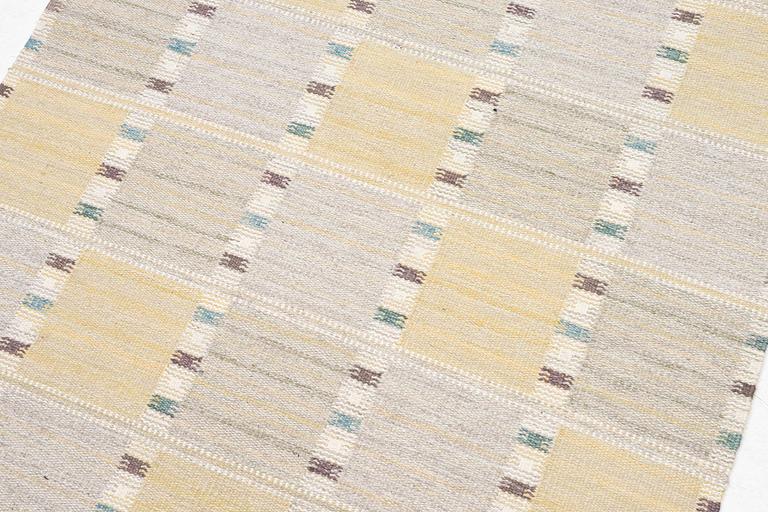 Barbro Nilsson, a carpet, 'Falurutan gul S', flat weave, c. 200 x 150 cm, signed AB MMF BN.