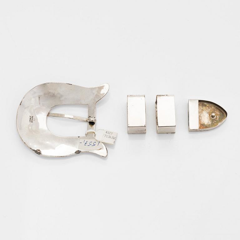 Chester Benally, a 4-piece silver belt buckle set, Navajo.