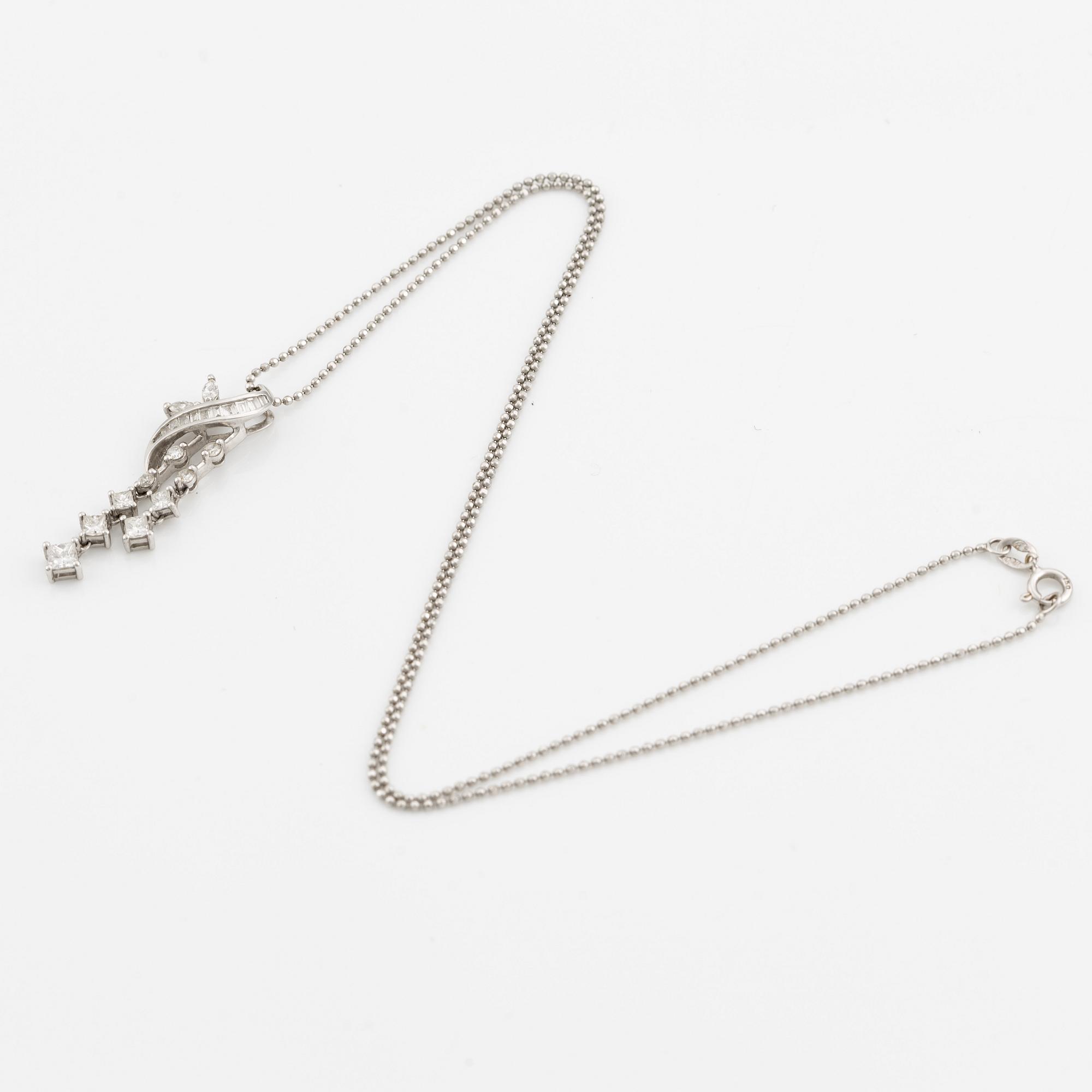 Collier, 18K vitguld med briljant- prinsess-, navette- och baguetteslipade diamanter.