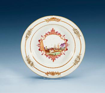 A famille rose 'European Subject' dish, Qing dynasty, Qianlong (1736-95).