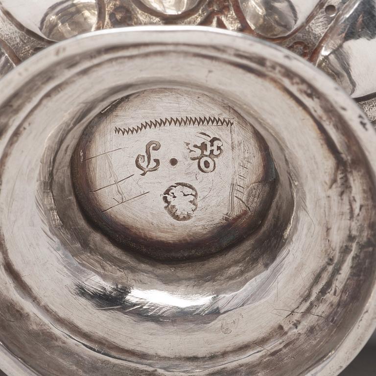 A pair of Swedish 18th century parcel-gilt silver brandy-bowls, mark of Otto Henrik Sjöberg, Falun 1748.