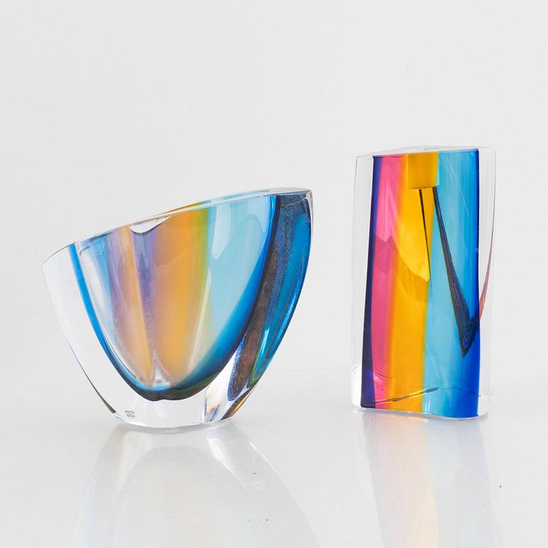 Göran Wärff, a 'Fenomen' glass candlestick and a vase, Kosta Boda.