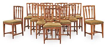 Twelve matched late Gustavian circa 1800 chairs.