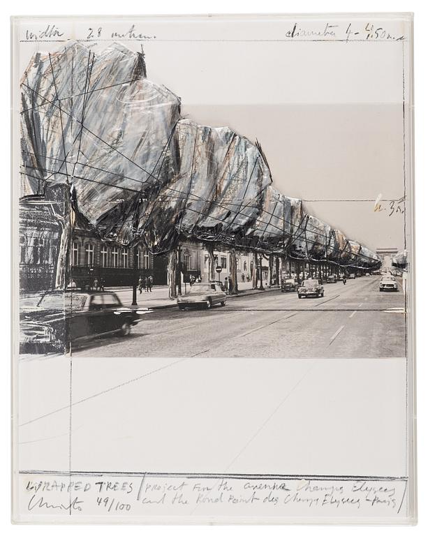 Christo & Jeanne-Claude, "Wrapped Trees, Project for the Avenue des Champs-Elysées, Paris" ur "Five Urban Projects".