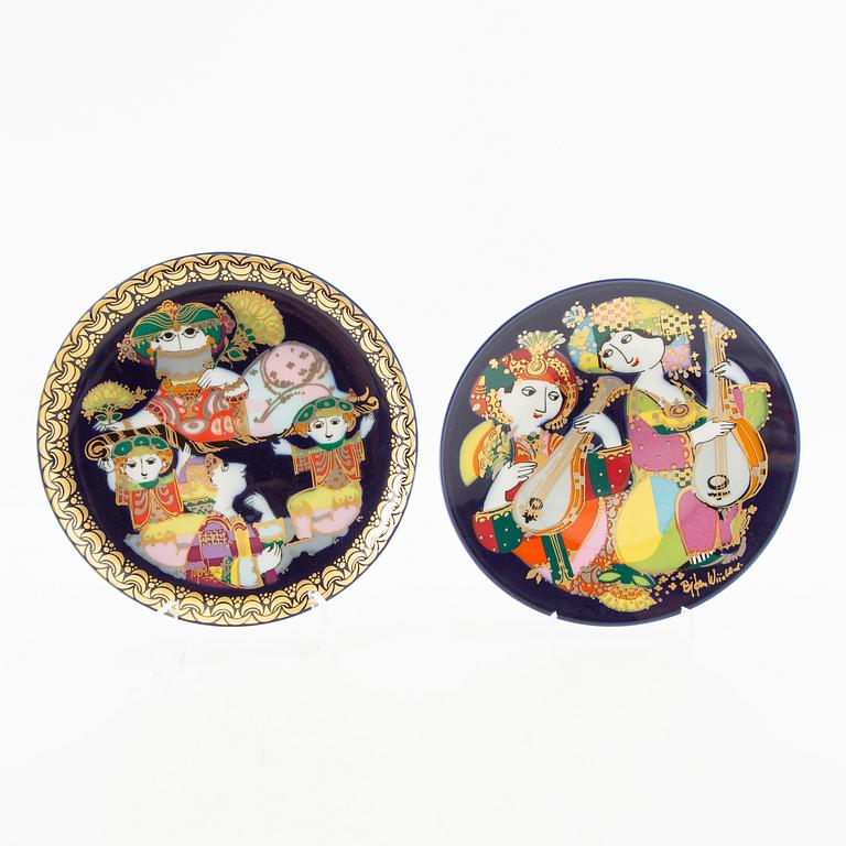 Björn Wiinblad, plates/wall plates 6+2 pcs "Aladdin and the Magic Lamp" Rosenthal Tsykland porcelain.