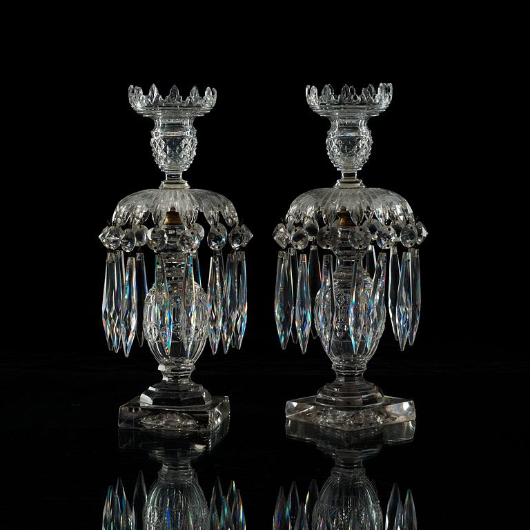 A pair of cut glass candlesticks, England/Irland, 19th Century.