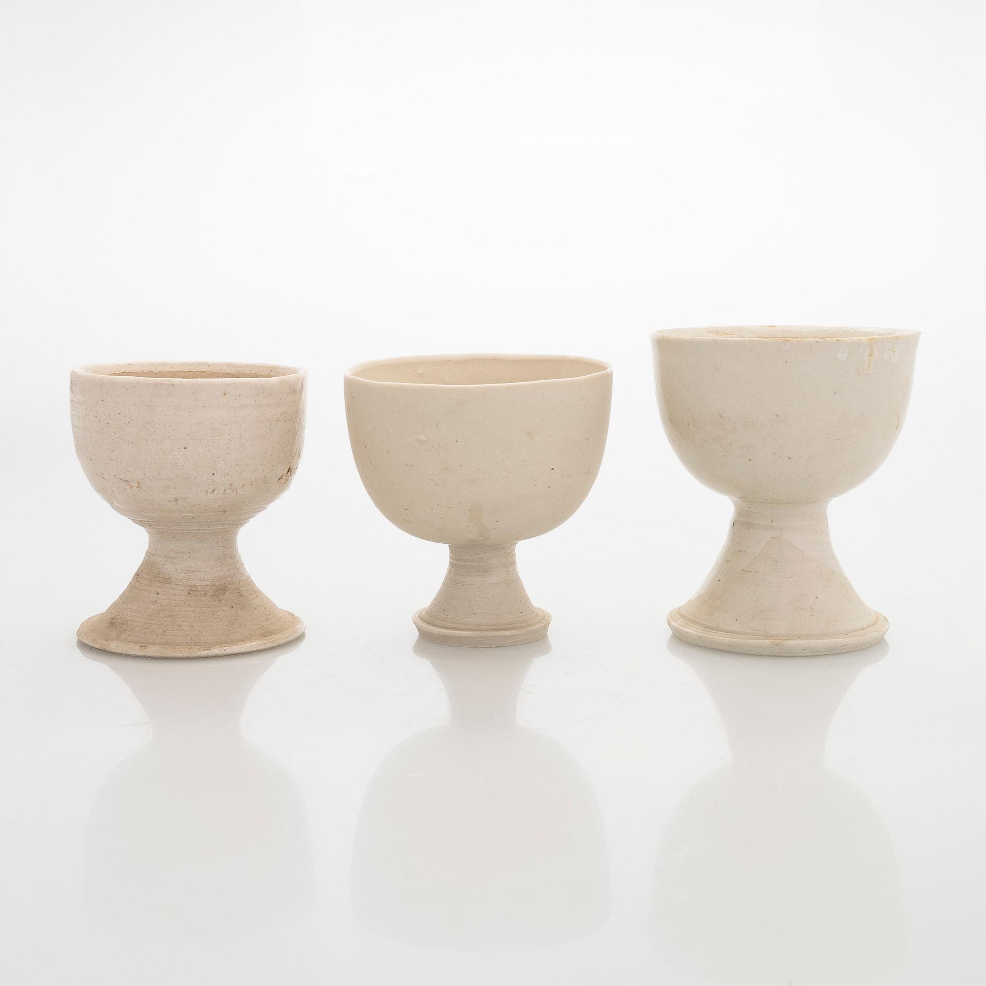 Kyllikki Salmenhaara, A set of three stoneware goblets, signed KS.