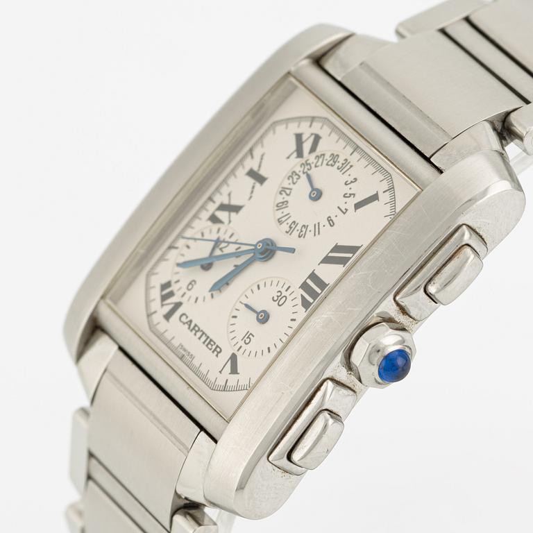 Cartier, Tank Francaise, chronograph, wristwatch, 28 x 28 (36) mm.