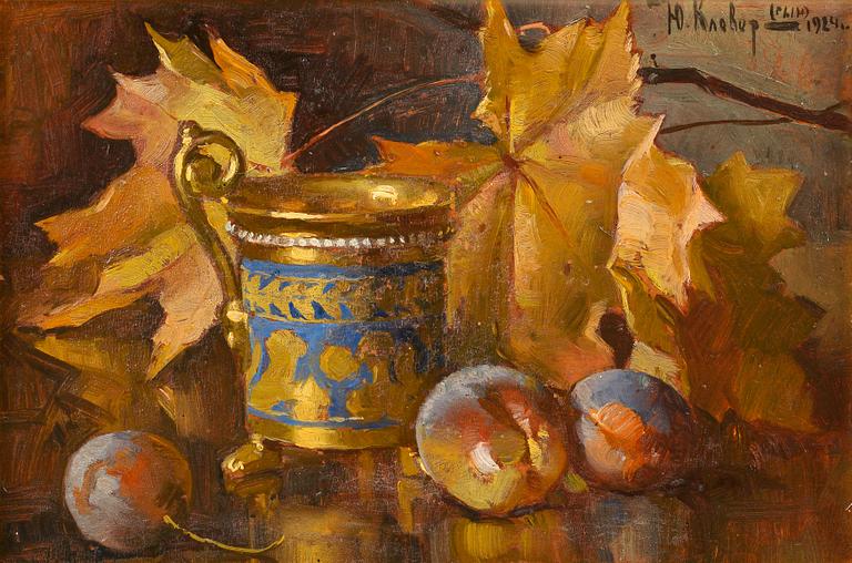 Julij Jul'evic II Klever, STILL LIFE WITH PLUMS AND JUG.