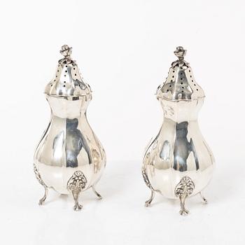 Sugar casters, a pair, silver, Rococo style, 20th century.