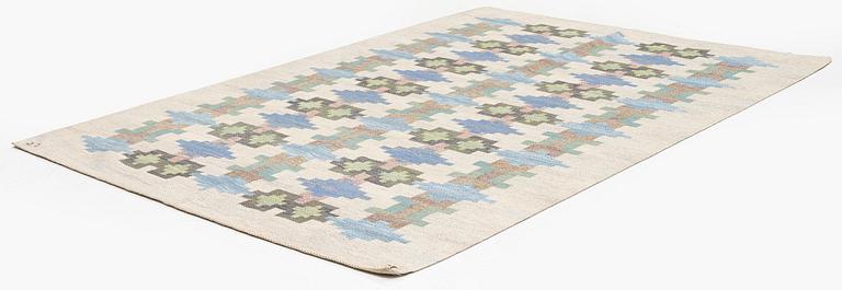 Judith Johansson, a carpet 'Riddarsporrar', flat weave, c 245 x 177 cm, signed JJ E.