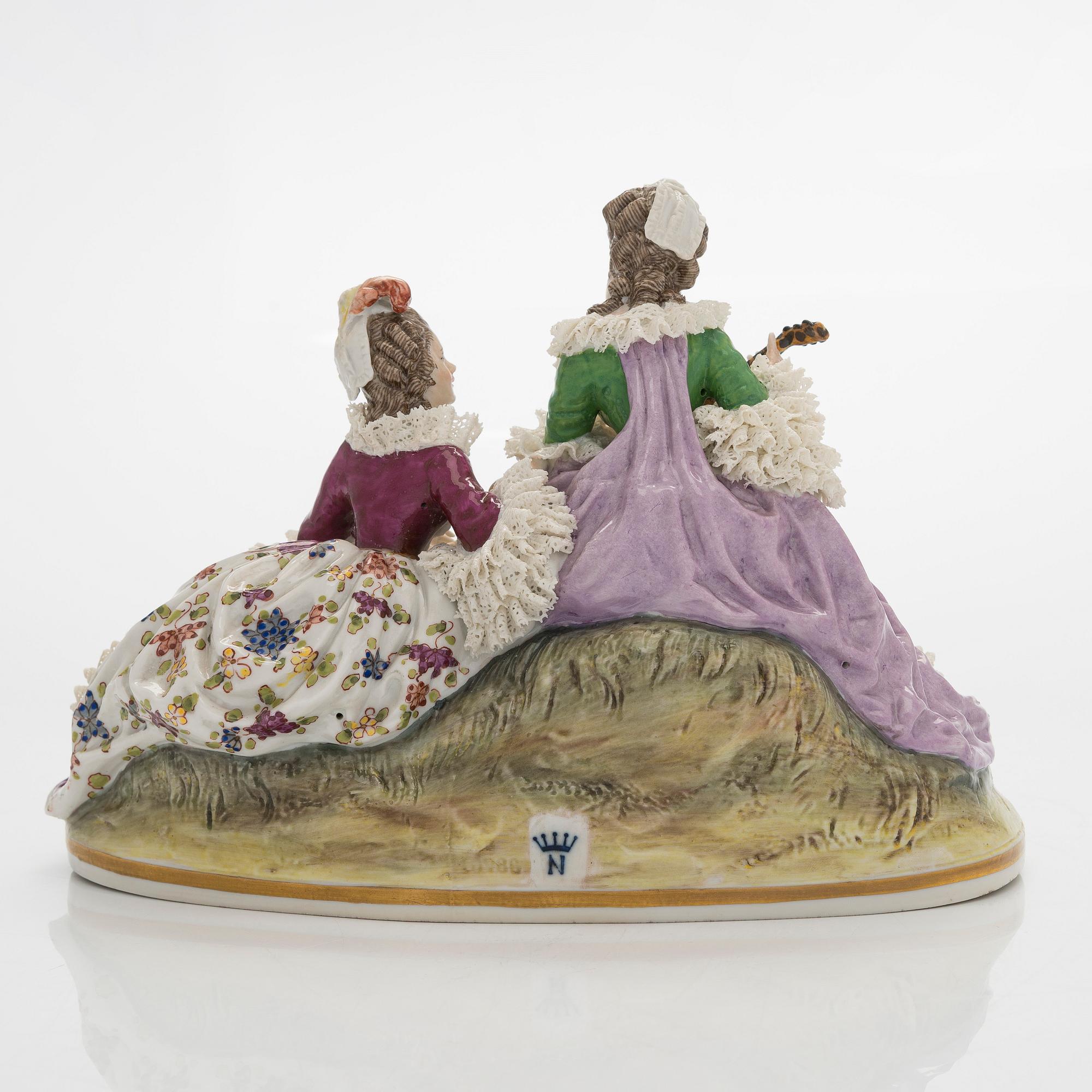 A porcelain lace figurine, Naples style mark, the 20th century.