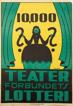 Eigil Schwab · Eigil Schwab, a vintage poster, 'Teaterförbundets lotteri', Rokotryck A.-B. Kopia Sthlm, circa 1920.