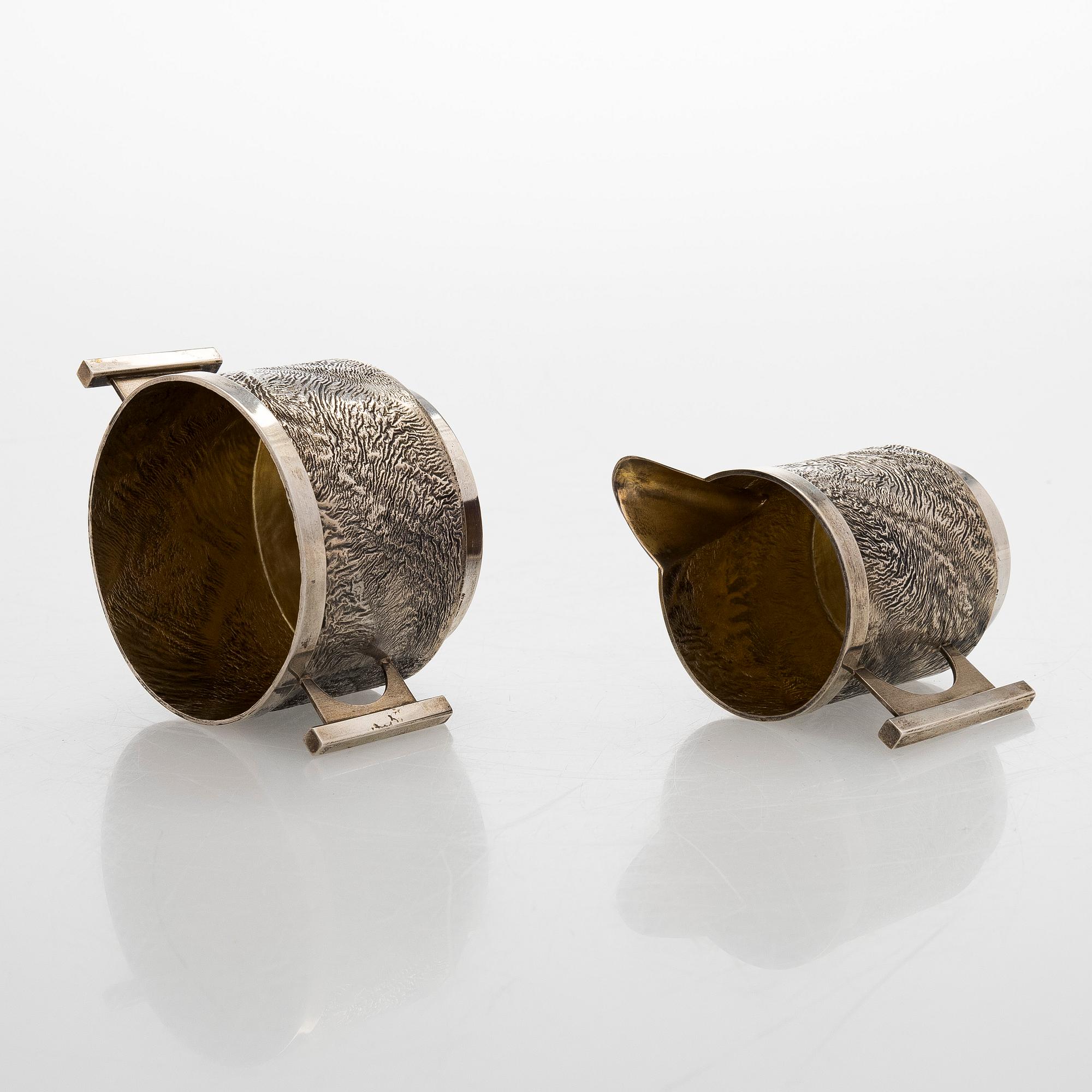 Pekka Turtiainen, A parcel-gilt silver creamer and sugar bowl, Helsinki 1971.