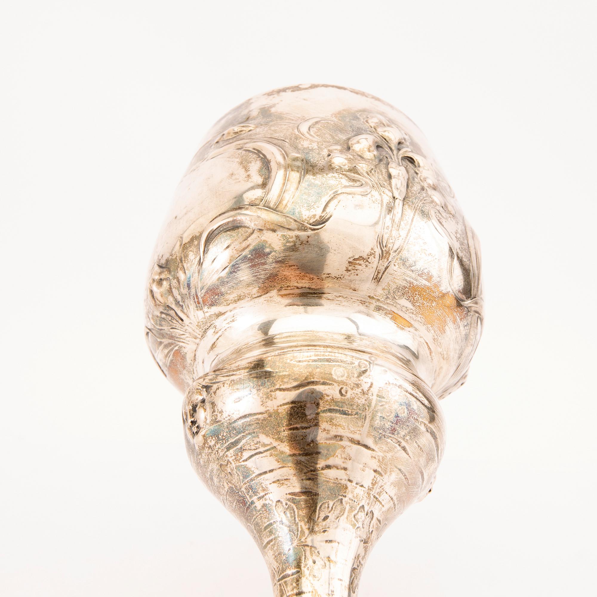Magnificent trophy, silver, Art Nouveau, A.G Dufva, Stockholm 1905, height 35 cm.