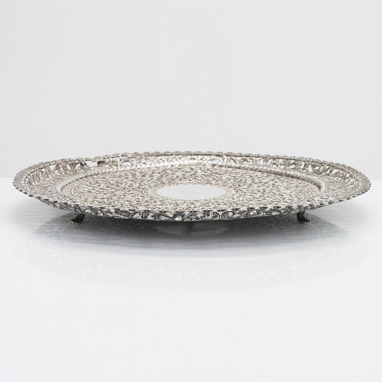 A Indian silver tray, late 19th Century.