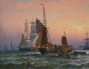 Ships at sunset.