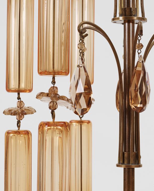 A 1920-30's glass and brass ceiling lamp.