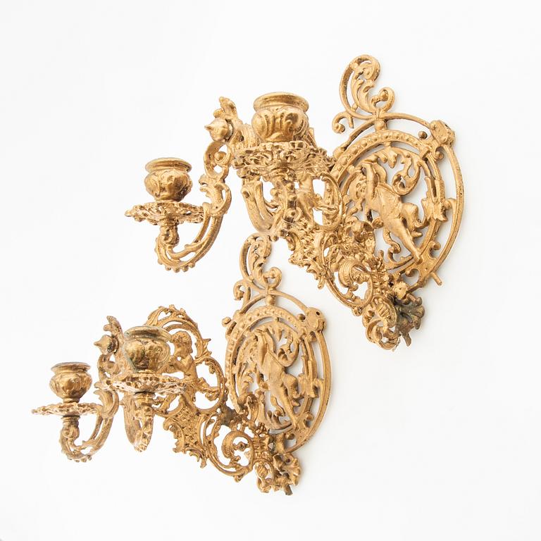 Wall sconces, a pair in the Louis XV style, circa 1900.