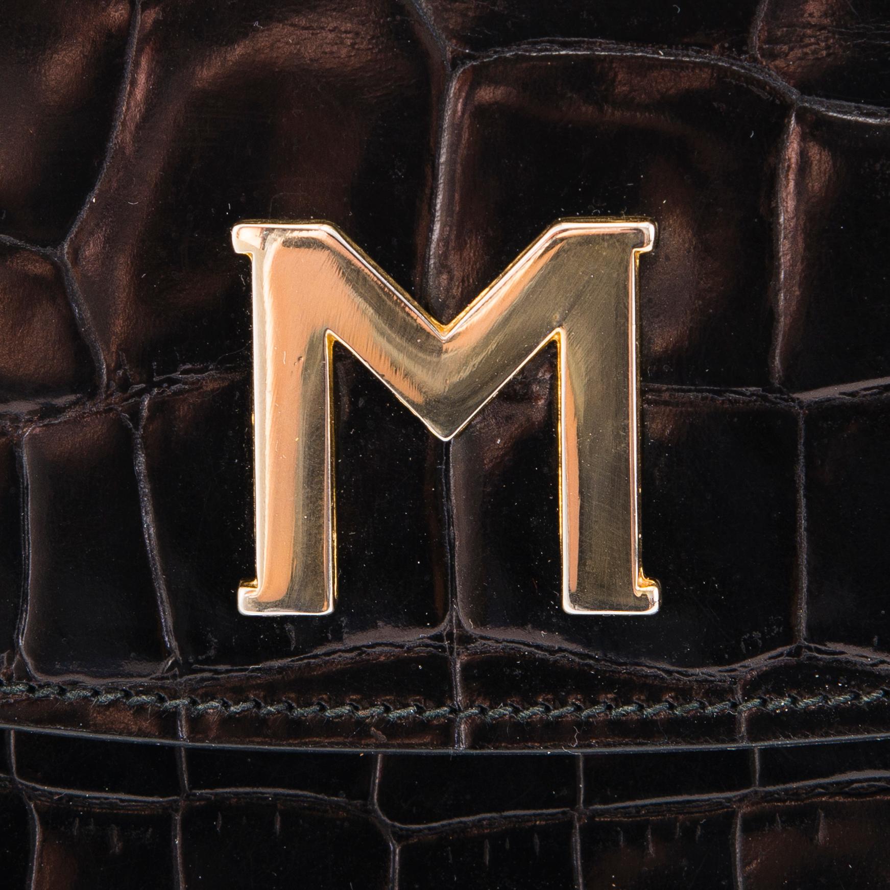 Bruno Magli Vintage Black Croco Patent Leather Shoulder Bag.