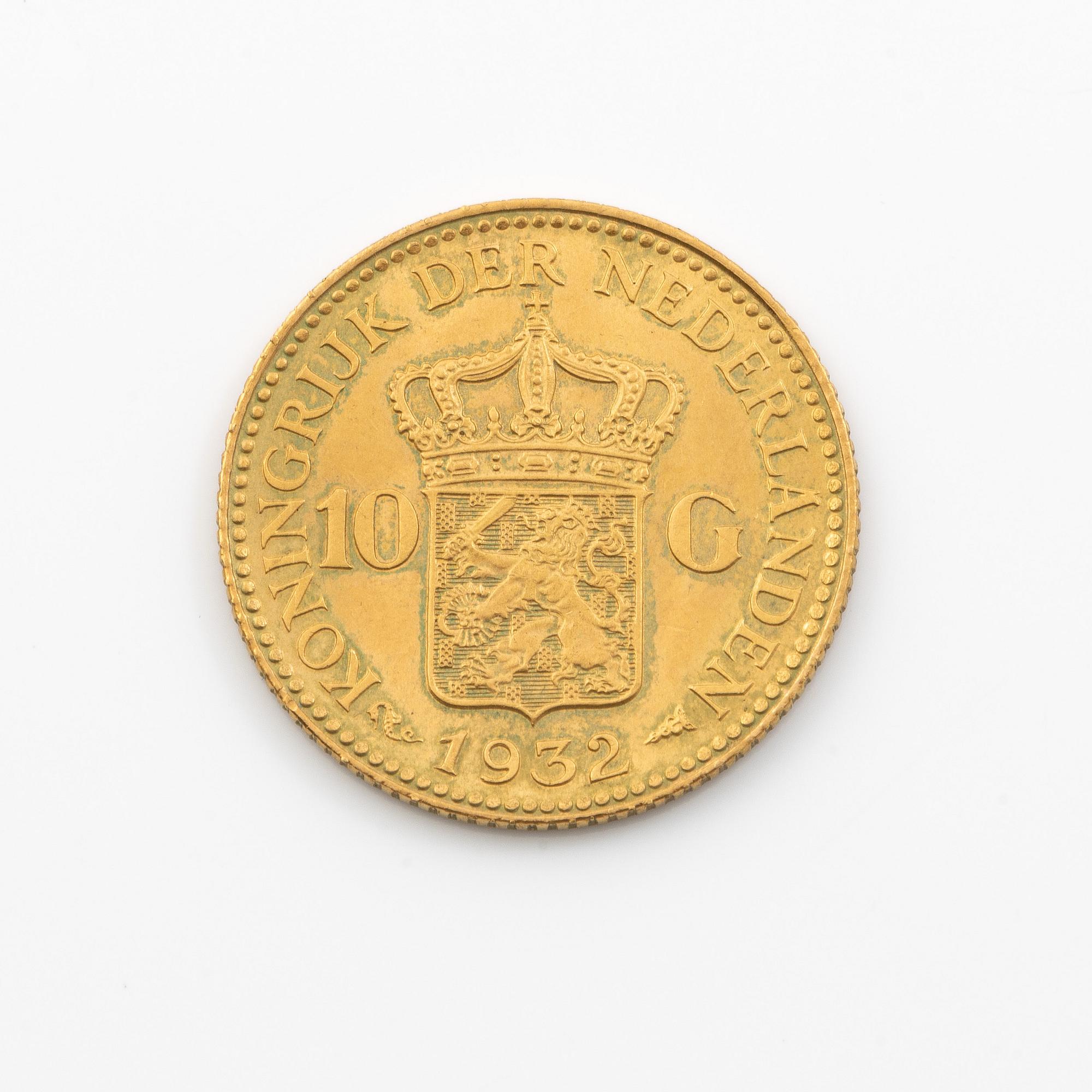 Gold coin, Netherlands, Wilhelmina, 10 Gulden 1932.