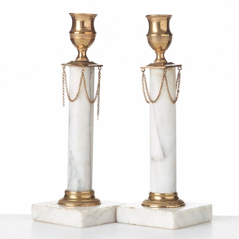 A pair of late Gustavian circa 1800 candlesticks.