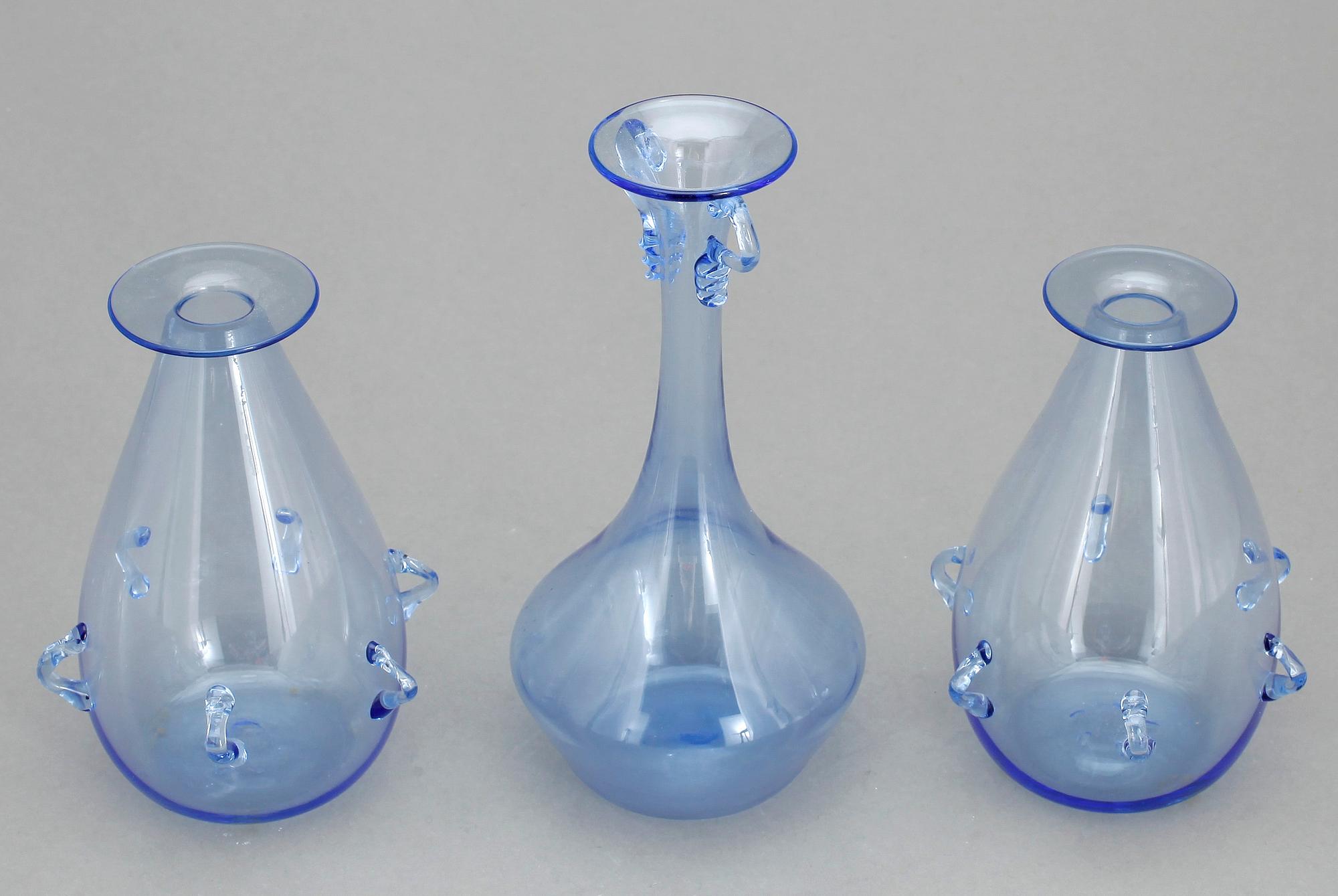 VASER, 3 stycken, glas, Italien, 1900-tal.