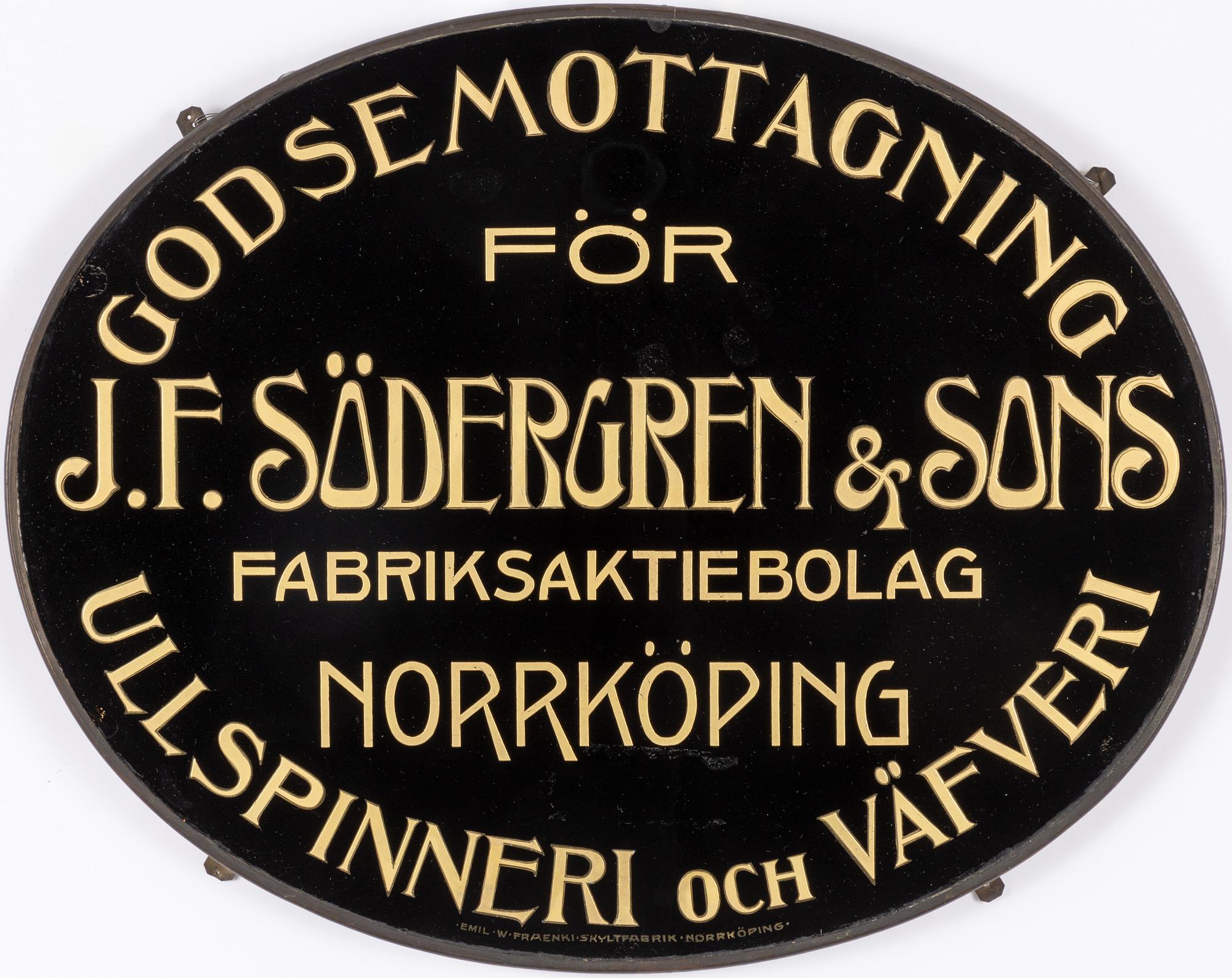 A glass sign, Emil W Fraenki Skyltfabrik, Norrköping, circa 1900.