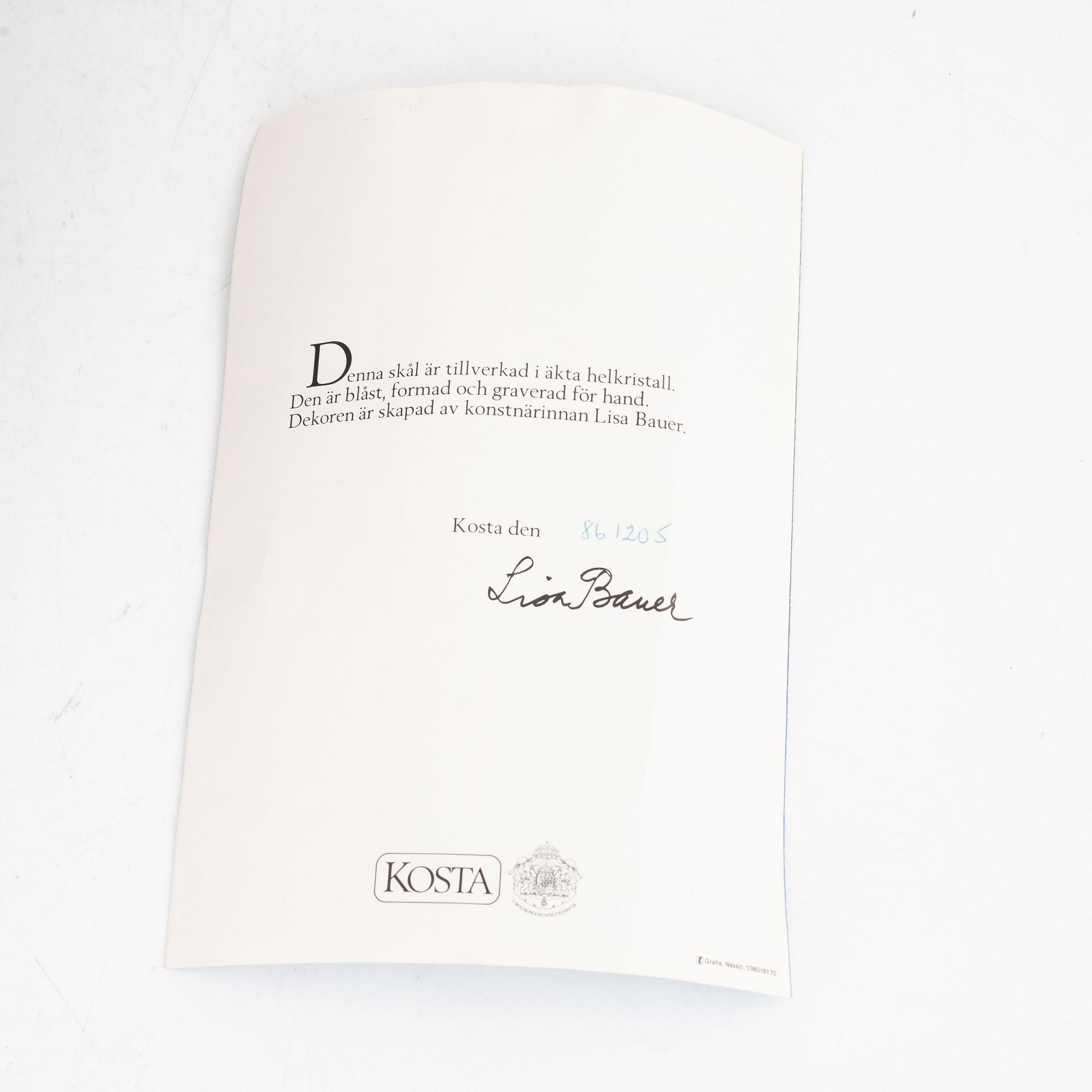 Lisa Bauer, a glass bowl, Kosta 1986.