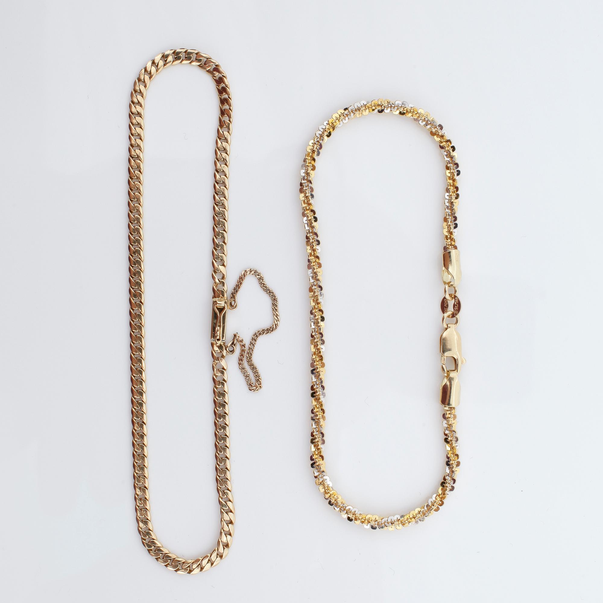 ARMBAND, 2 st, 18k guld, total vikt ca 12g.