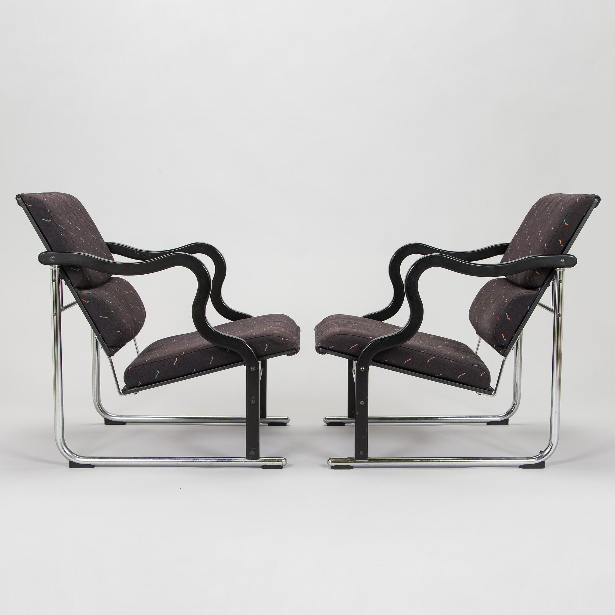 Yrjö Kukkapuro, A pair of 1980s 'Experiment' open armchairs for Avarte, Finland.