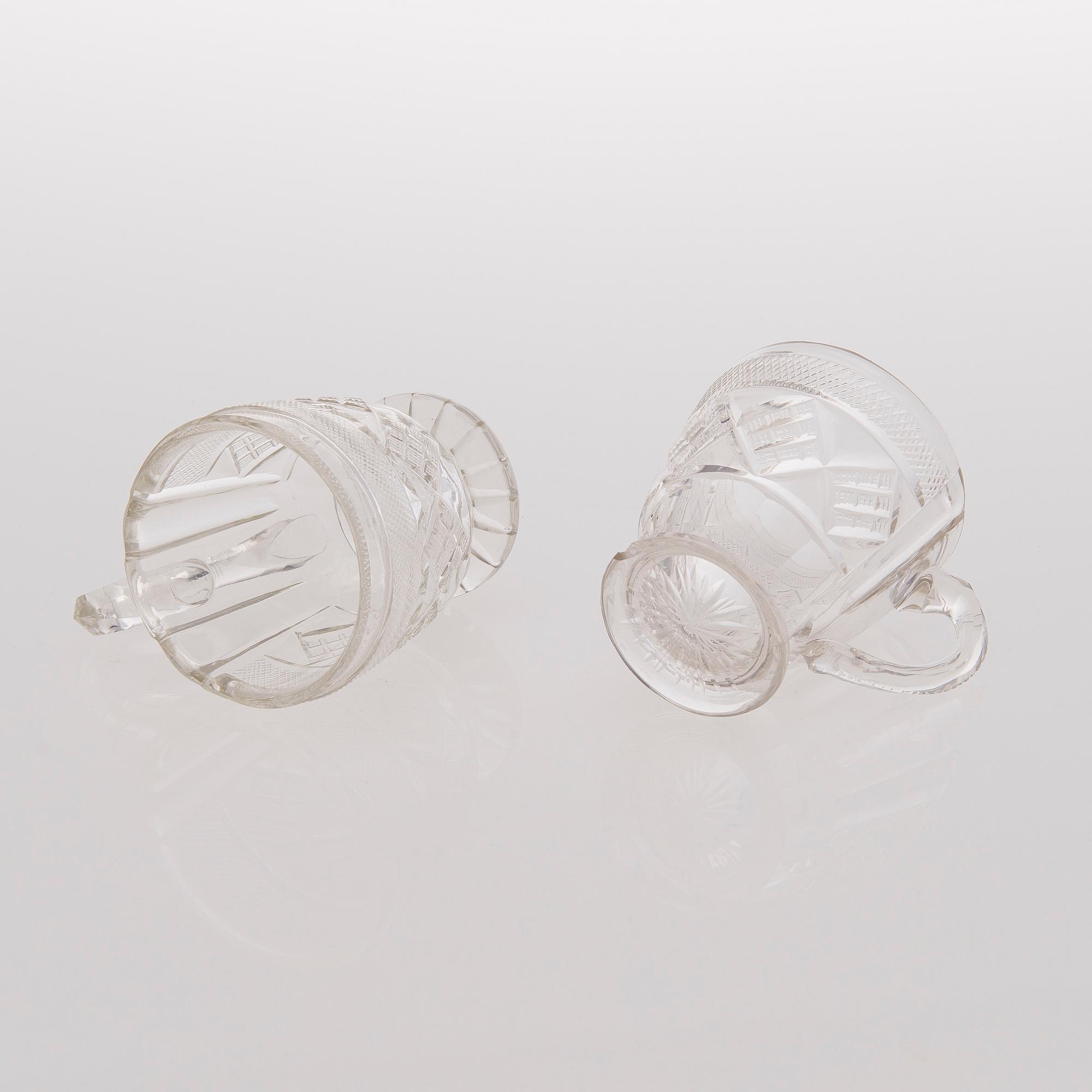 21 Russian glass punch mugs, the late 19th century.