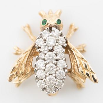 Brooch in the form of a bee, 14K gold with brilliant-cut diamonds.