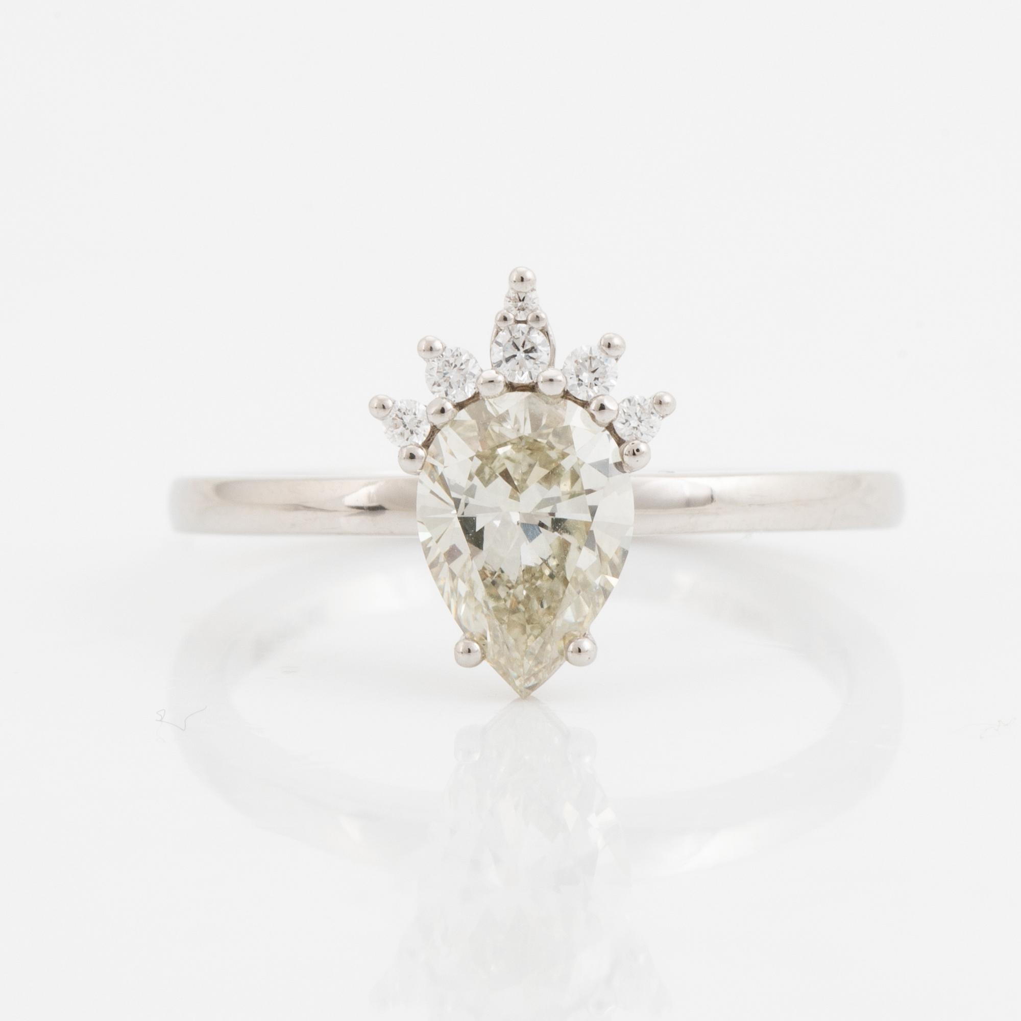 Pear shaped diamond ring.