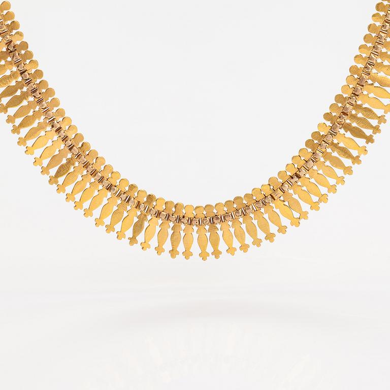 Halsband, armband och örhängen, 14-21K guld.