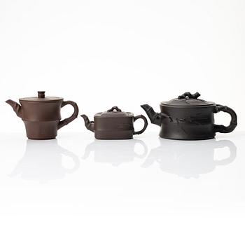 A group of Chinese yixing teapots, 1980s.