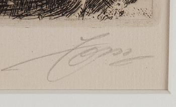 ANDERS ZORN, etsning, 1911, signerad Zorn med blyerts. "Kyrkstöt".