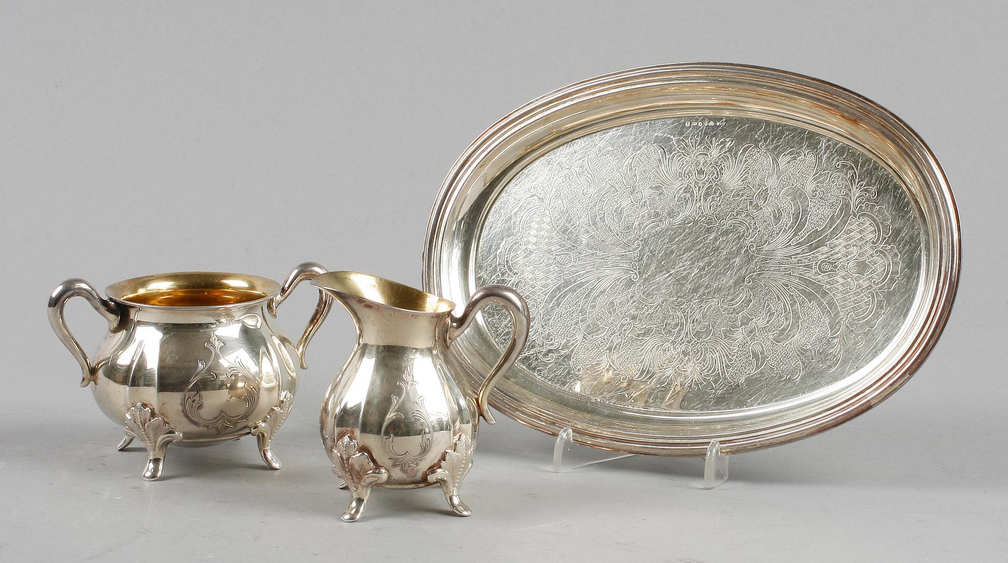GRÄDDKANNA och SOCKERSKÅL med BRICKA, silver, GAB, 1953-54. Vikt 456 g.