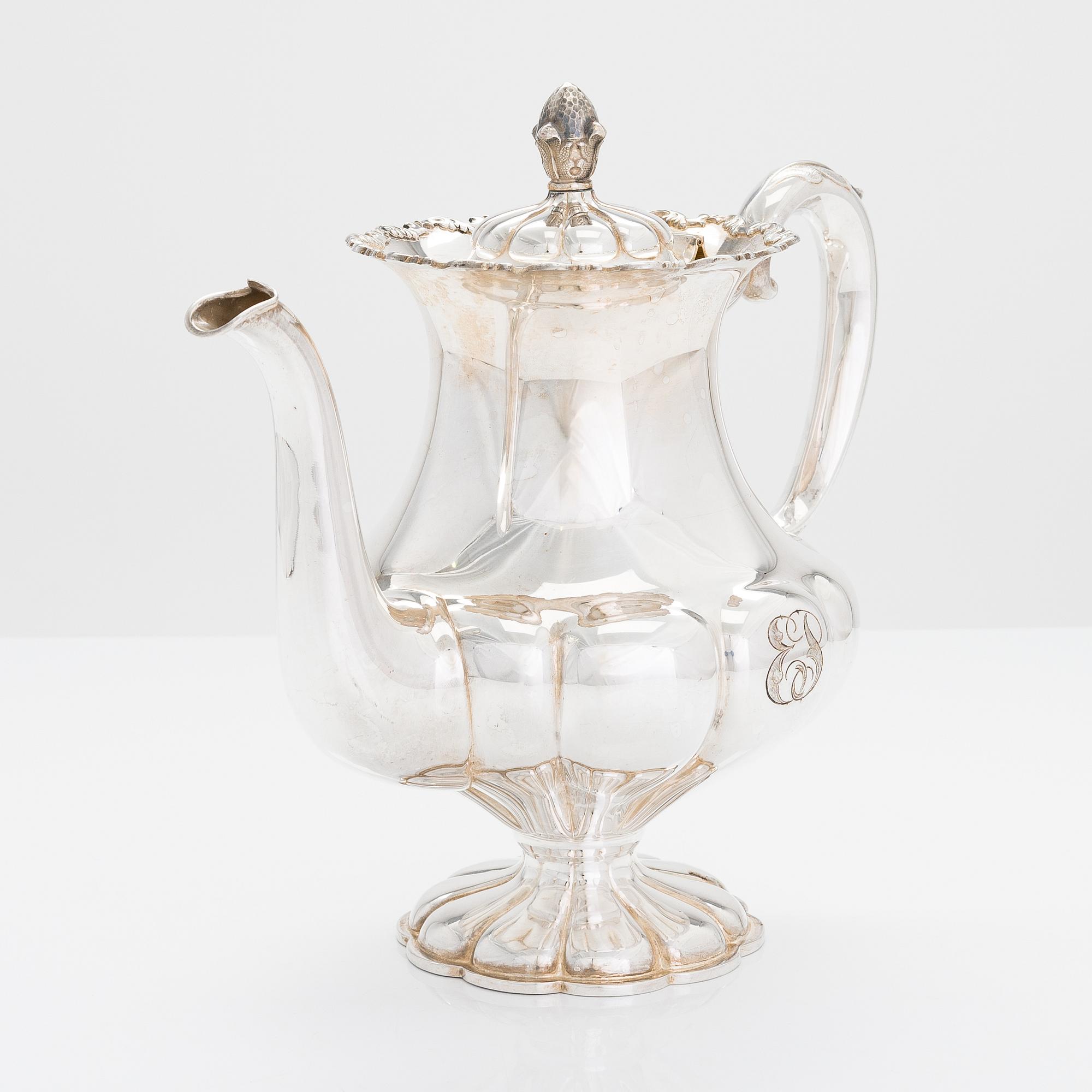 Kaffekanna, silver, Auran kultseppä oy, Åbo 1954.